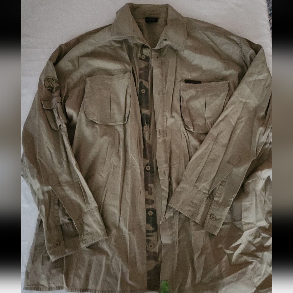 Spark mens size XL Brown camo button dress shirt #AC3